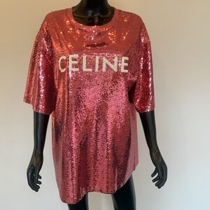 ✨ CELINE Sequin Logo T-Shirt Dress – Pink | Size S | Made in Italy | NEW